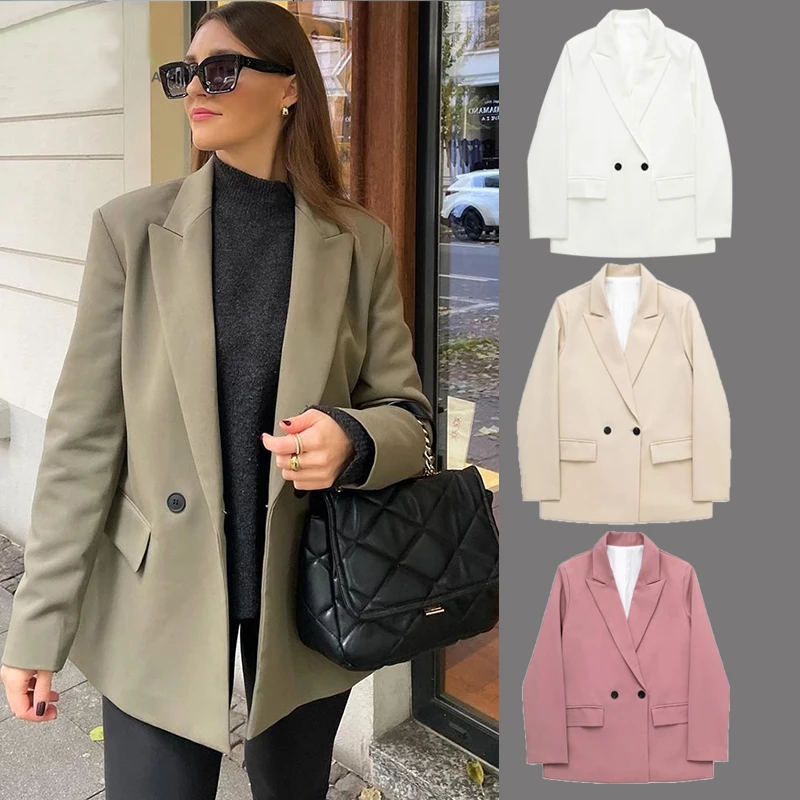 

Новинка 2022, женские блейзеры, свободный двубортный женский костюм с воротником, на пуговицах, 9 цветов, женский пиджак, костюмы, официальная одежда для вечеринки