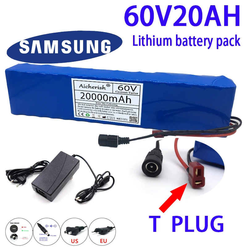 

New Electric Bike 60V 20000mAH 20Ah 16S2P 18650 Lithium Ion Battery Pack E-Bike Scooter With BMS + 67.2V Charger