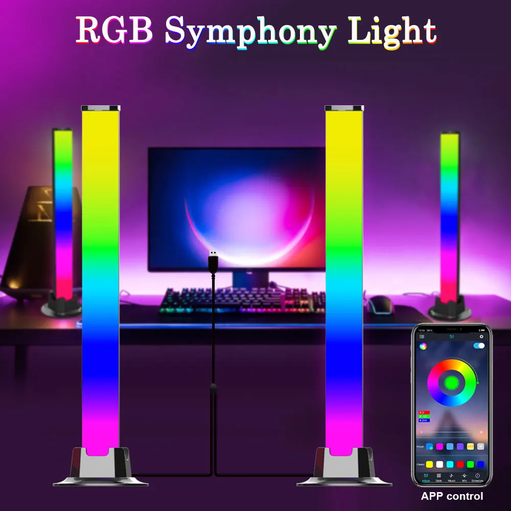 

Новинка, светодиодная лампа, управление звуком, RGB, освещение, музыкальный ритм, окружающая лампа, управление через приложение для автомобил...