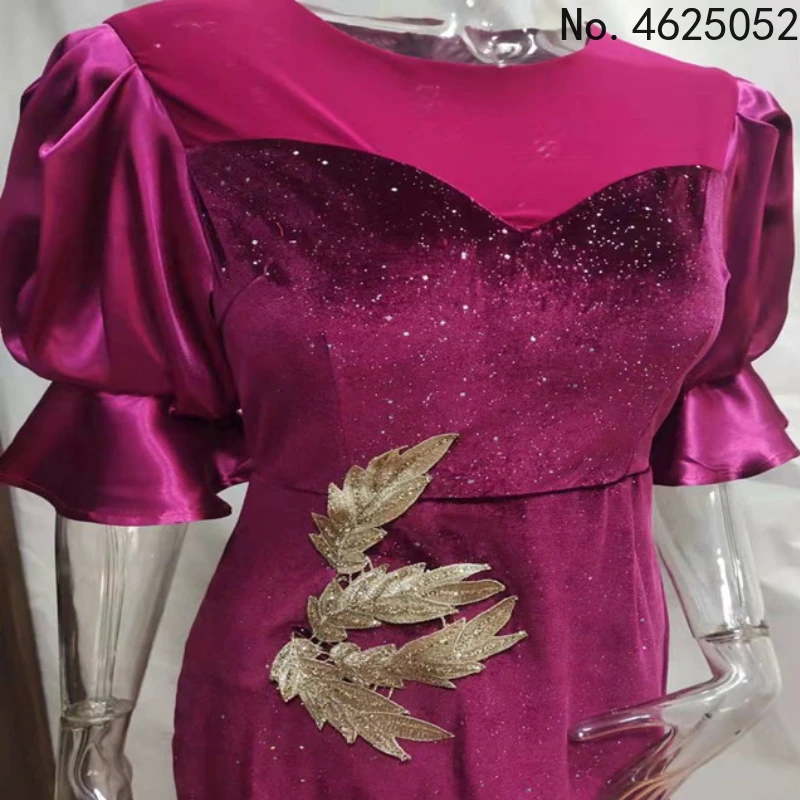 

2022 Spring Women Fashion High Street Style Long Dress Long Sleeve Round Collar Pure Color Appliques Floor Length Dress