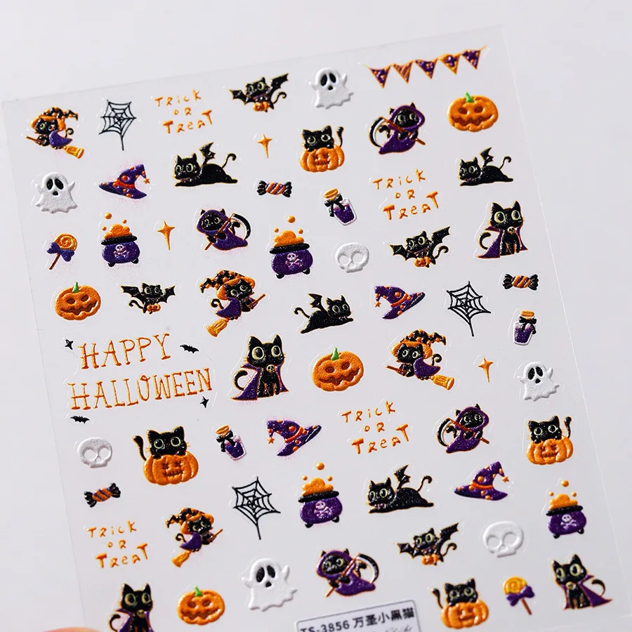 Хэллоуин Волшебный Черный Кот Тыква Призрак Летучая Мышь Череп 5D Рельефы