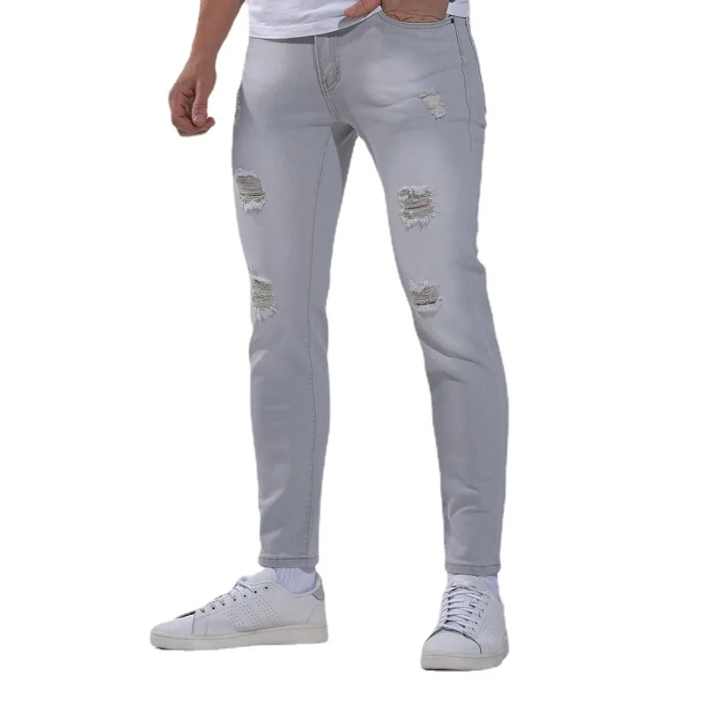 Новинка 2022 рваные зауженные прямые Стрейчевые мужские джинсы в европейском и