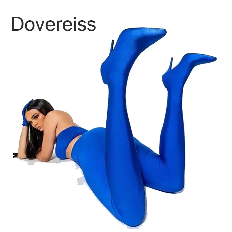 Dovereiss 2023 Fashion Winter Ladies Sexy Red Pointed Toe Trousers Shoes Stilettos Heels Thigh  High Boots Big  Size 44 45 46 47