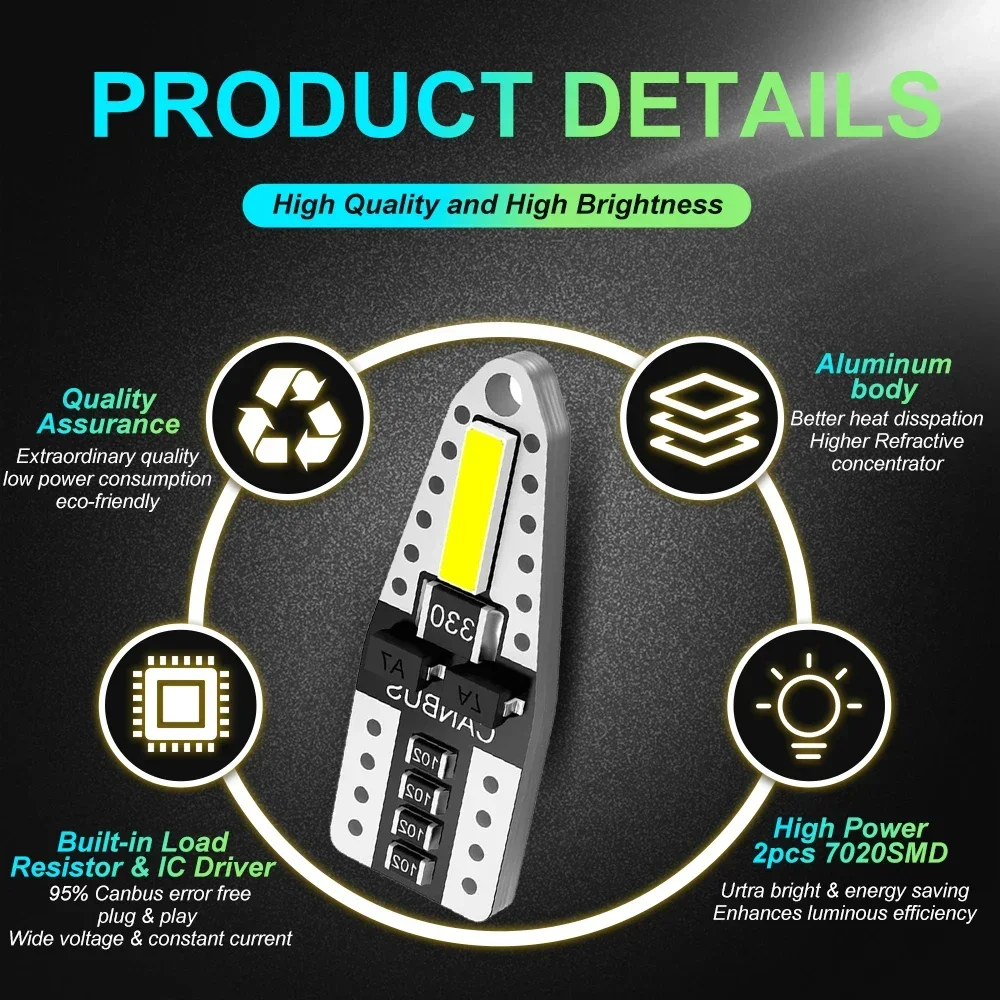 10 шт. T10 LED W5W Светодиодная лампа 7020 SMD 168 194 2825 Лампа для внутреннего освещения