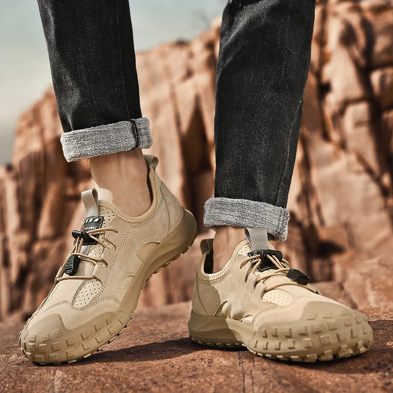 Дышащие мужские походные туфли из натуральной кожи Нескользящие уличные