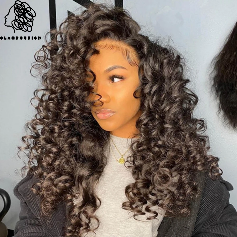 13x4 Bouncy Curly Transparent Lace Front Human Hair Wigs Spiral Curly Wigs 200% Density For Black Women 4x4 Closure Frontal Wig