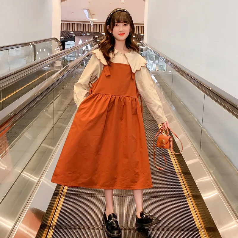 

Женские костюмы для детей, школьные блузки с длинным рукавом и подтяжки, Детские комплекты одежды, костюм 6, 8, 10, 12, 14 лет