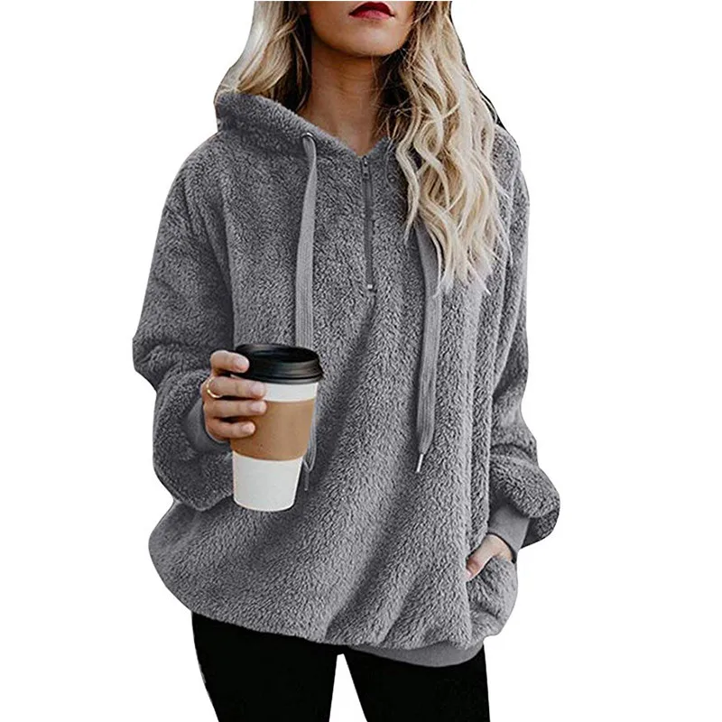 

Women Hoodies Lazy Style Solid Sweatshirt Harajuku Oversized Fleece Loose Plush Coat Fashion Winter Female Hooded Sweatshirt 2XL