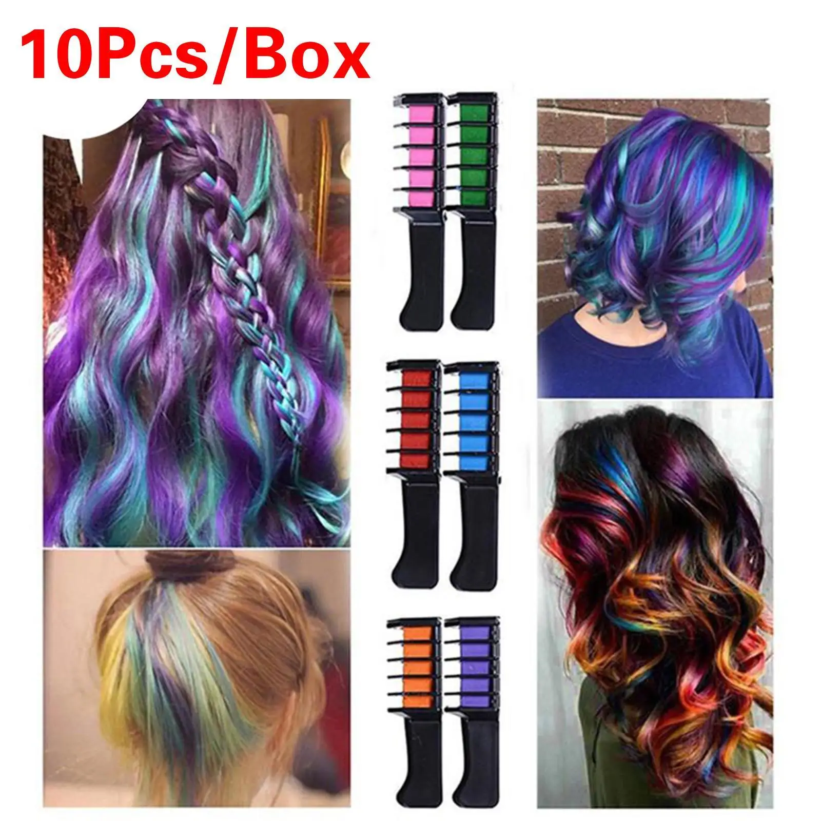 

HEALLOR 10pc Hair Mascara New Design Crayons For Hair Color Dye Cosplay Washable Hair Color Temporary Blue Hair Dye With Comb Ha