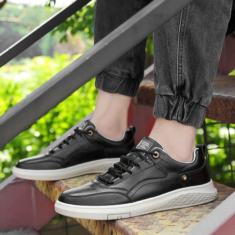 Men Shoes fashion Genuine Leather Loafers Breathable Autumn lace up comfortable Casual Outdoor Sneakers shoes size 47 | Обувь