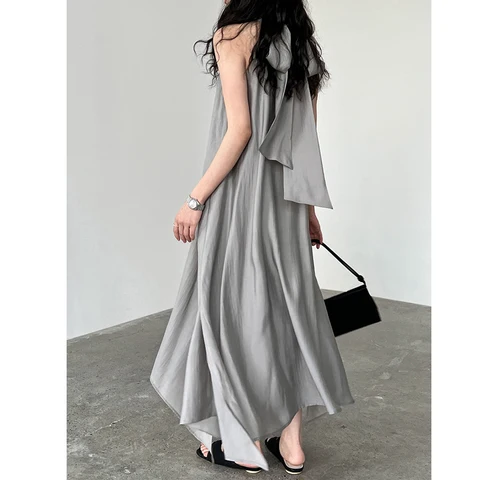 2025 хорошее качество, женское летнее длинное платье в стиле бохо, элегантное платье макси без рукавов со шнуровкой сзади, Vestidos, одежда