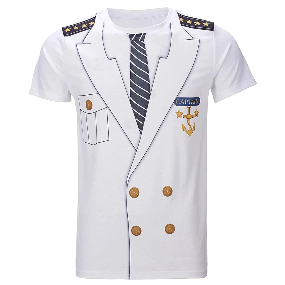 

2022 Summer New Men's Captain Clothing T-shirt Fun summer new O Neck short sleeve adult top Pilot uniform 3D printed clothes