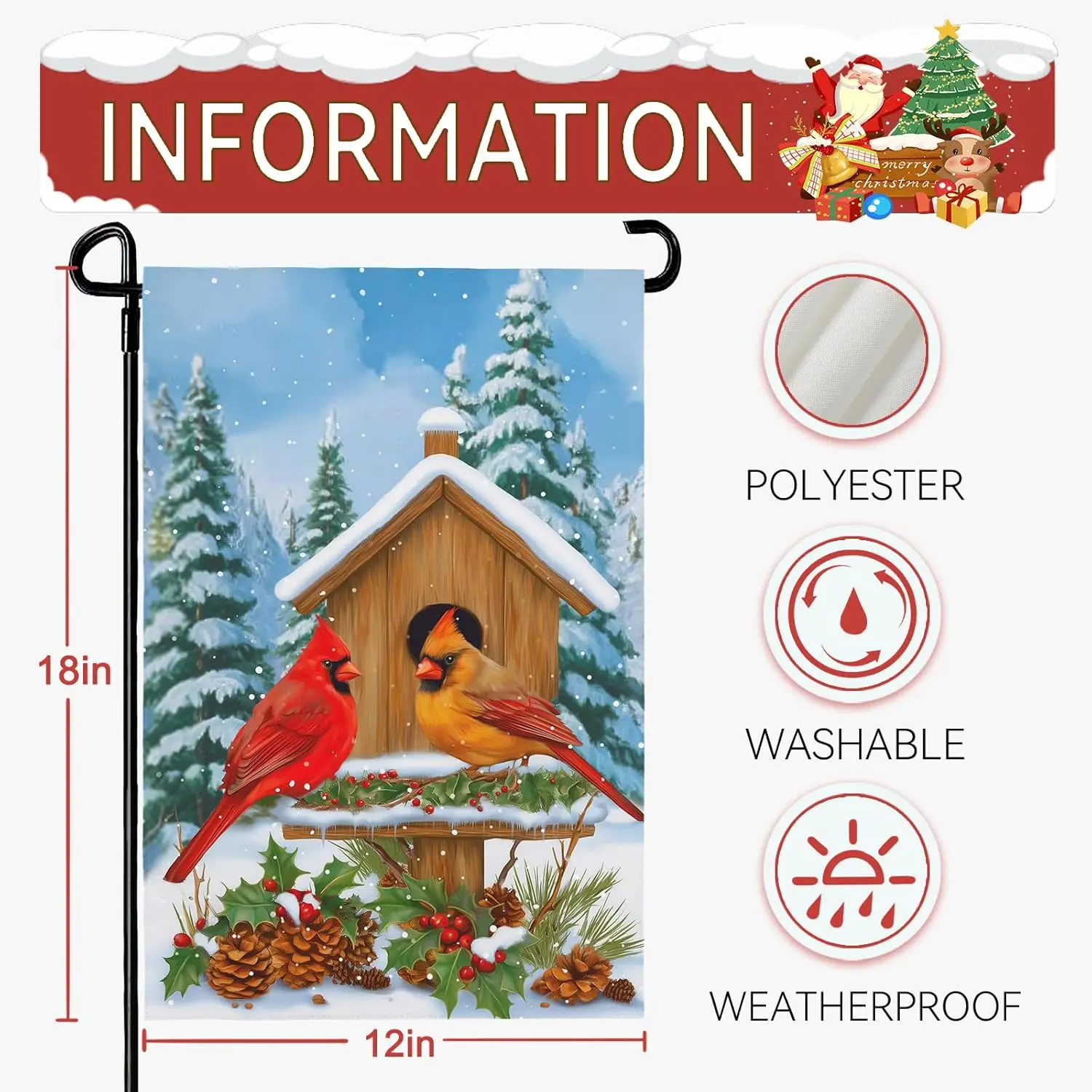 Фото Флаги Cardinal Winter Garden 12x18, двусторонние, с изображением птичьего гнезда, рождественские, для улицы, снежный пейзаж, для двора, фермы, LLG №3