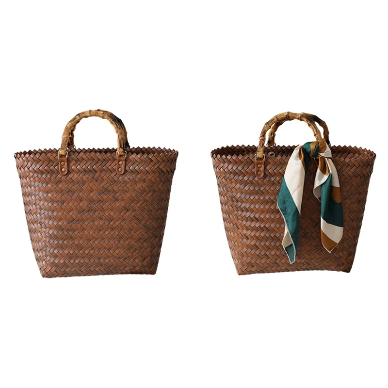 

Women Portable Large-Capacity Straw Bag Tote Bag Retro Hand-Woven Bag Female Wild Vegetable Basket Bag