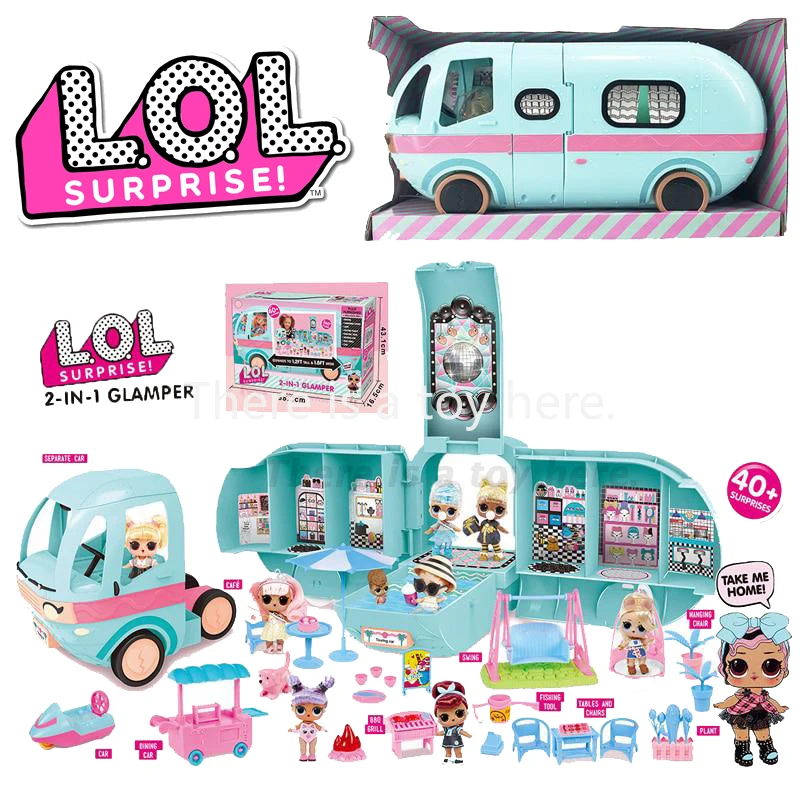 

LOL Surprise Dolls Original Bus Toy 2-in-1 GLAMPER Toys Car Lols OMG Dolls Sisters DIY Play House Toys for Girl's Birthday Gifts