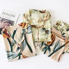 Пижама женская с длинным рукавом и цветочным принтом, батальных размеров