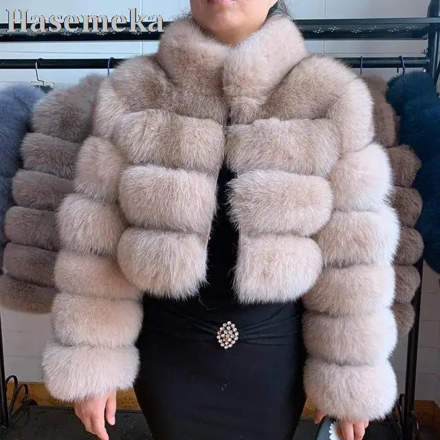 Natural Short Real Fox Fur Coat For Women With Stand Collar Winter Thick Warm Genuine Fox Jacket High Quality Solid Fur Overcoat