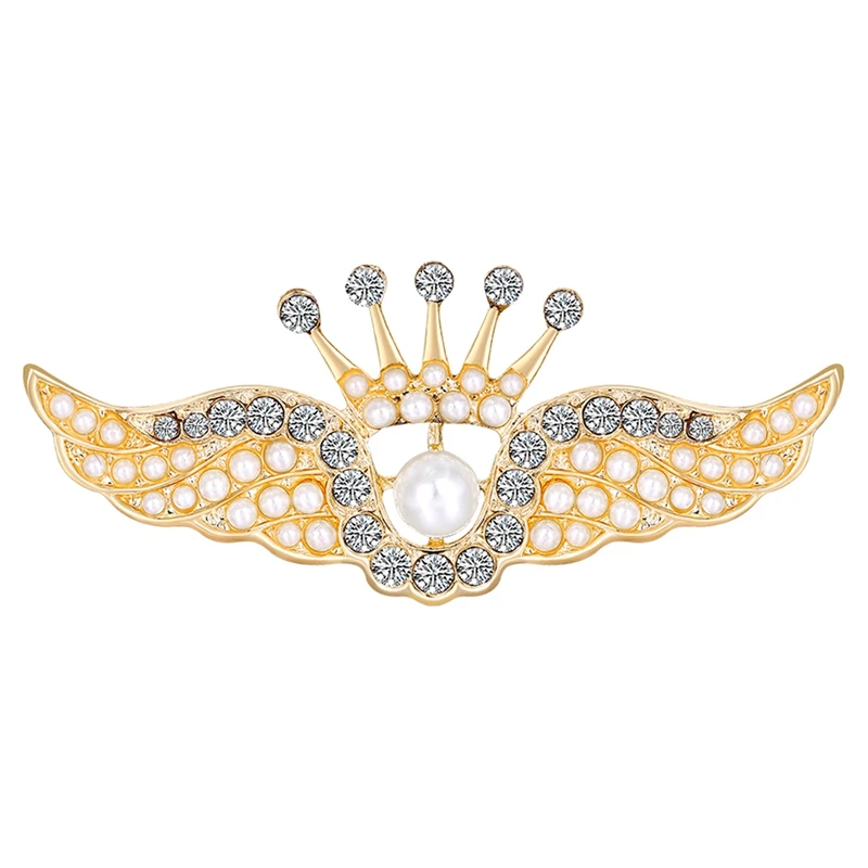

Exquisite Angel Wings Alloy Brooches Unisex Pearl Rhinestone Crown Suits Shirt Brooch Decoration Accessories Gifts