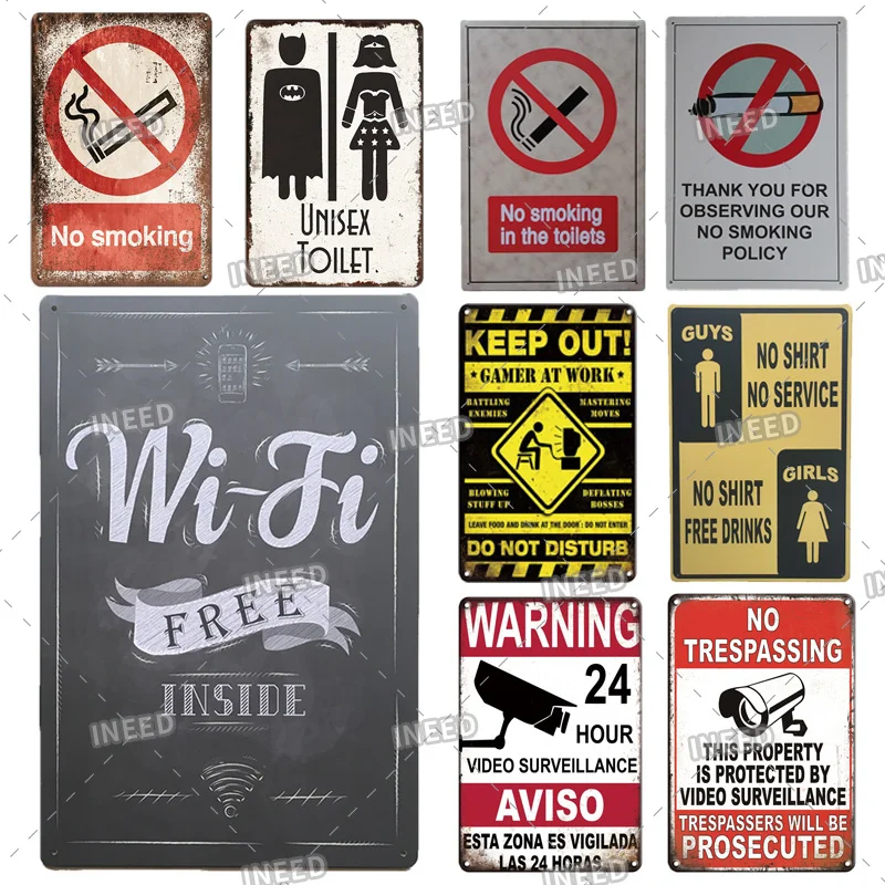 No Smoking Vintage Metal Toilet WC Tin Signs Warning Poster Wall Stickers for Club Bar Home Decor Home Wall Farmhouse Shop Decor