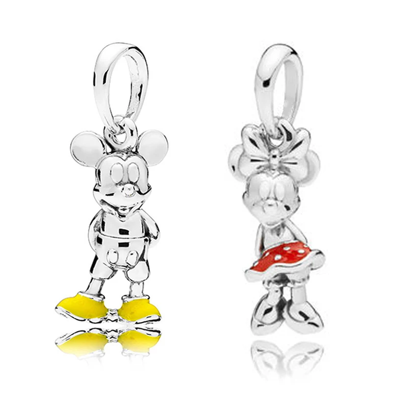

Disney Yellow Enamel Shoes Mickey Mouse Pendant Fit Original Pandora Charms Bracelet Women Red Dress Minnie Beads Kid DIY Bijoux