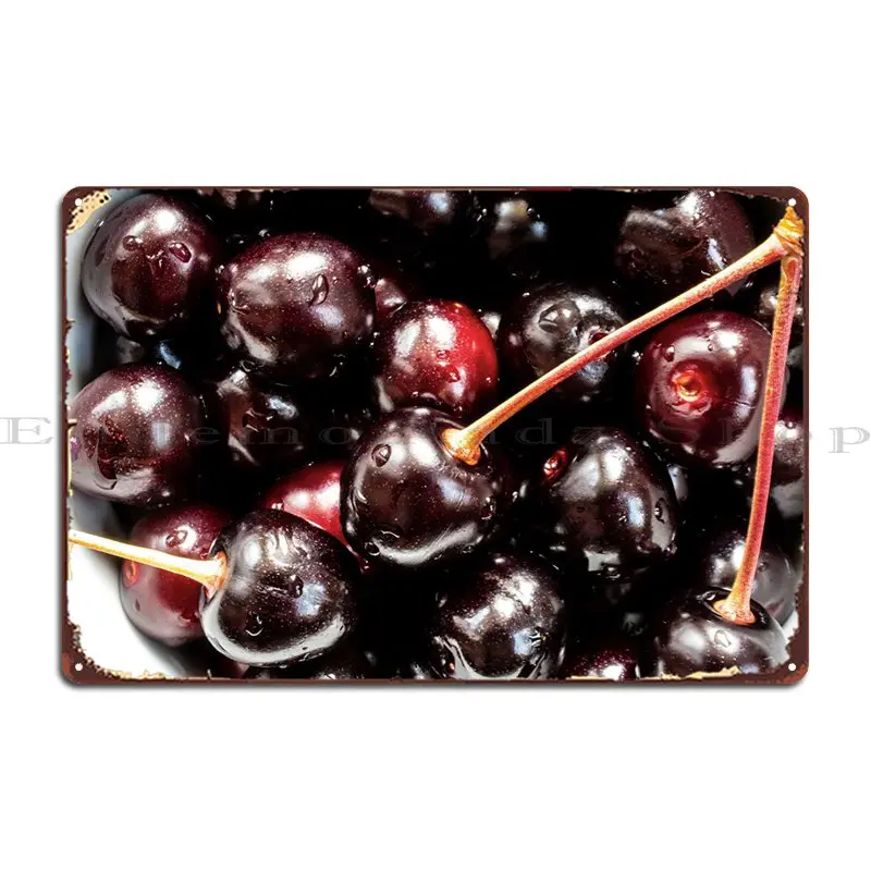

Wild Cherries In A Tea Cof Metal Plaque Poster Vintage Club Kitchen Customized Cinema Tin Sign Poster