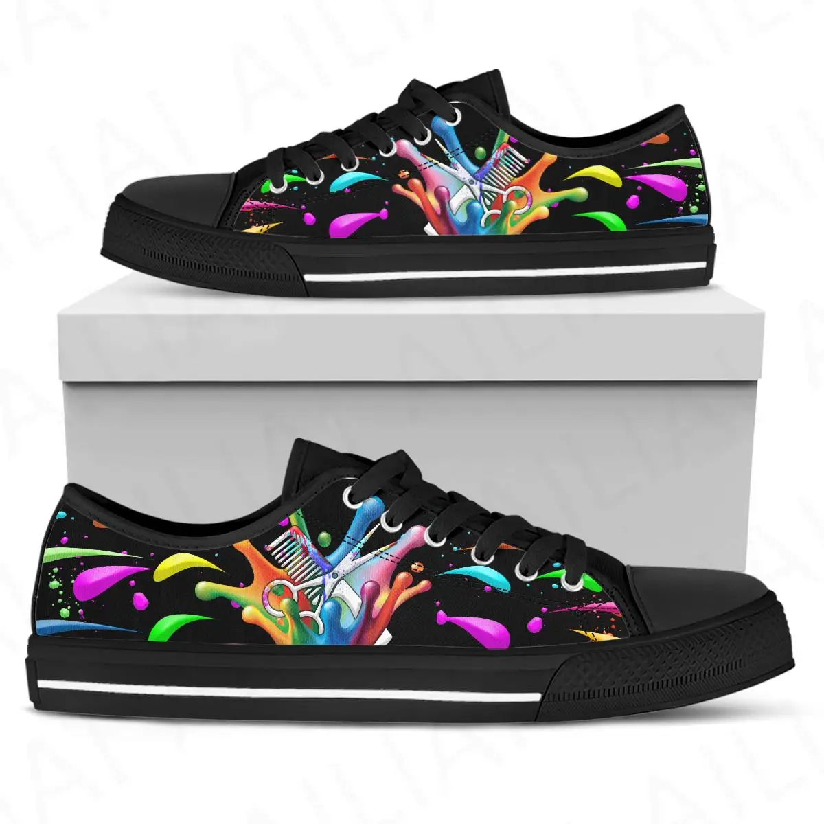 

ELVISWORDS Black Color Art Graffiti Design Lightweight Lace Up Women's Vulcanized Shoes Classic Low Top Shoes Casual Sneakers