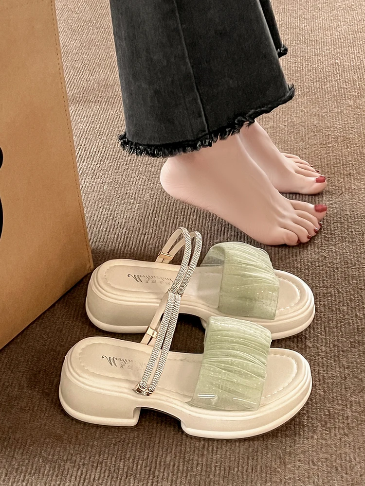 

Slippers Women Summer Luxury Slides Shoes String Bead Med Platform Pantofle Designer Flat 2023 Basic Rubber Rome PU Scandals