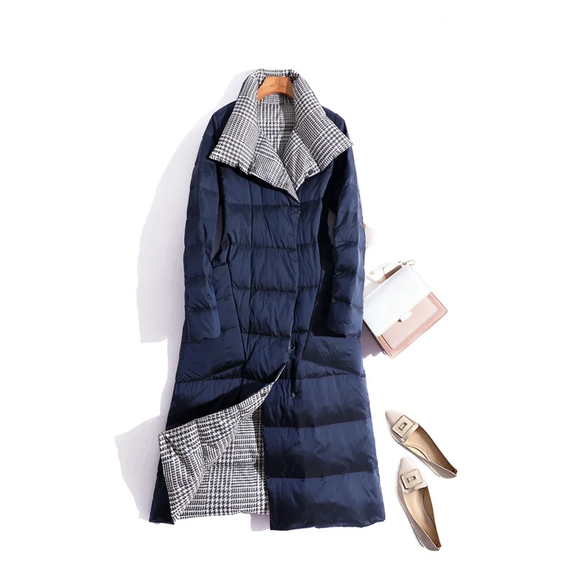 Women's Autumn and Winter Coat White Duck Down Retro Coat Jacket Double-breasted Solid Color Warm Slim Thick Women's Jacket Coat