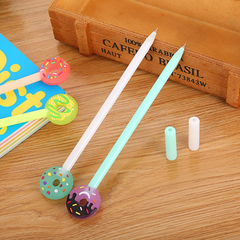 24 Pcs Wholesale Cute Donut Gel Pen Creative Learning Stationery Candy Color Student Fountain Pen Small Fresh Cartoon Stationary