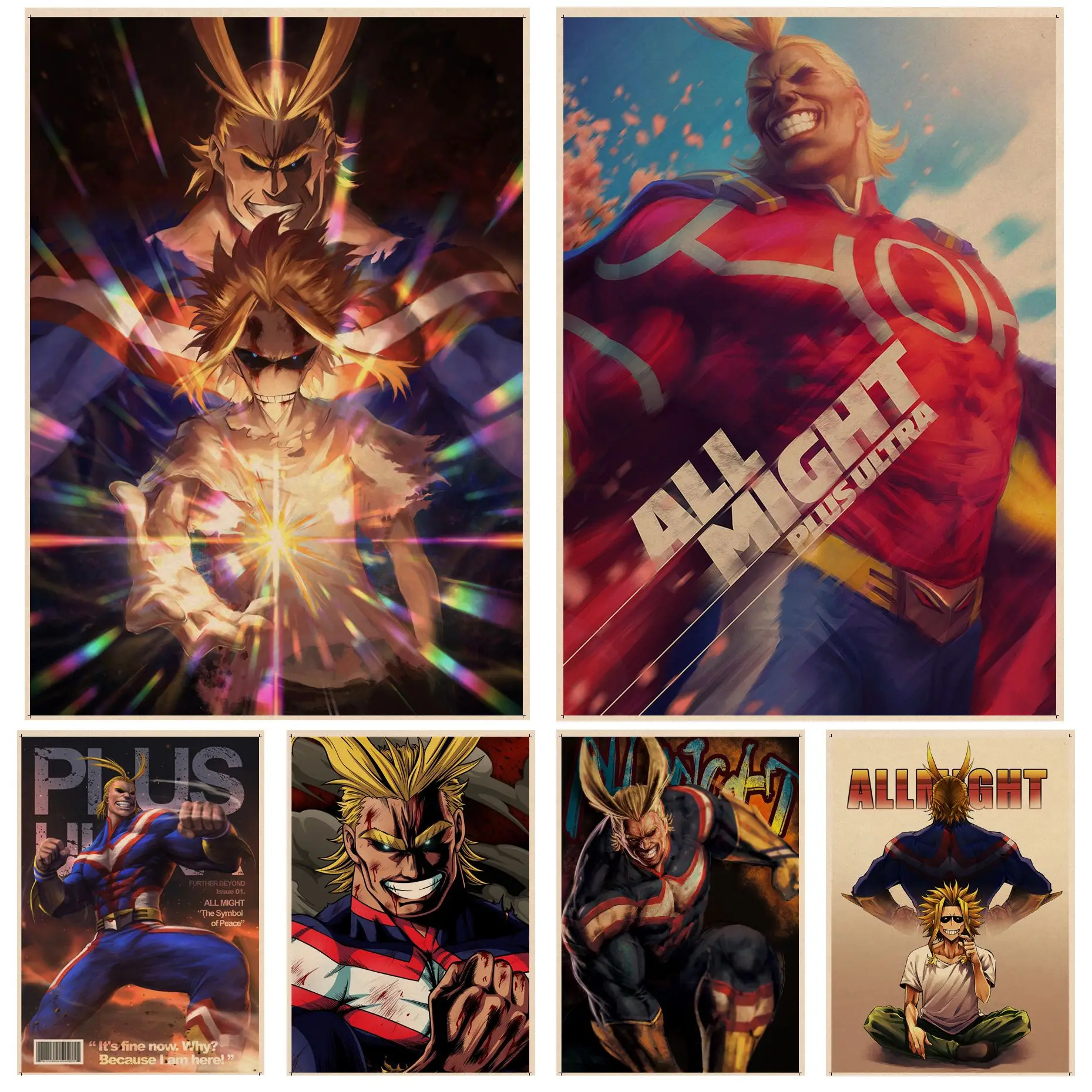 

Anime Boku no My Hero Academia All Might Art Poster Kraft Paper Vintage Poster Wall Art Painting Study Room Wall Decor