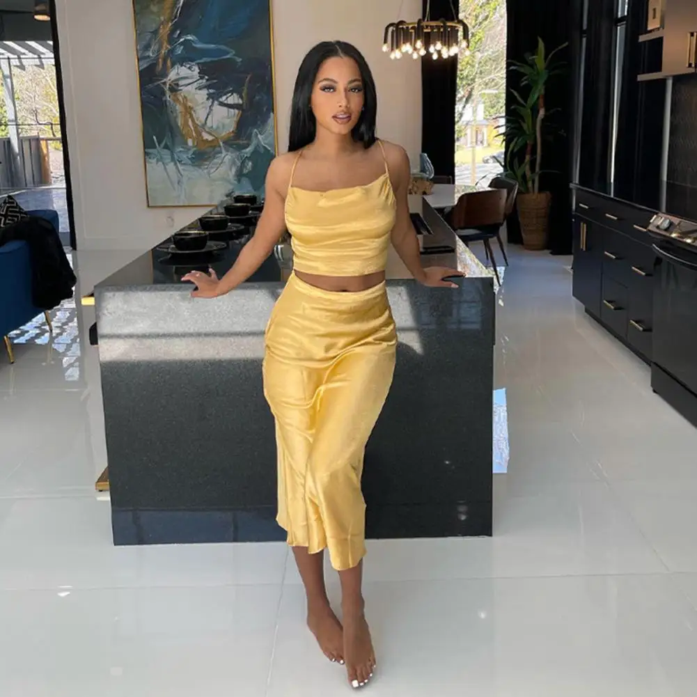 

Sexy Women Crop Top Skirt Suit Outfit Suit Sexy Club Top Skirt Set Pure Color Club Top Skirt Set