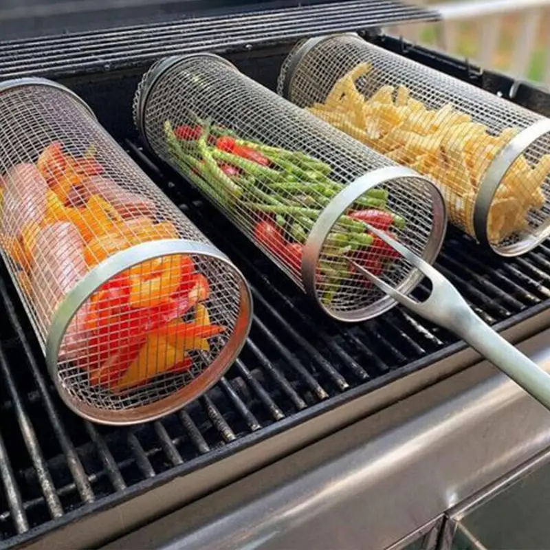 

Rolling BBQ Grill Stainless Steel Grilling Portable BBQ Accessories For French Fries Fish Rolling Grilling Camping Picnic
