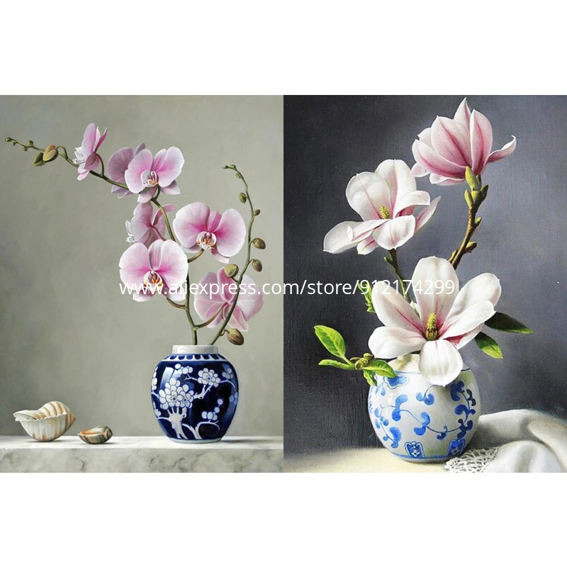 

ROAMILY, алмазная картина с цветами, изящная, полностью круглая Алмазная вышивка своими руками, ваза Орхидея, мозаичная распродажа, мода на холс...