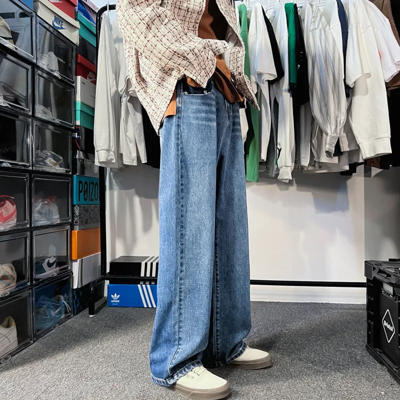 Blue Black Baggy Jeans Men Fashion Retro Casual Wide Leg Jeans Men Streetwear Hip Hop Loose Straight Denim Pants Mens Trousers