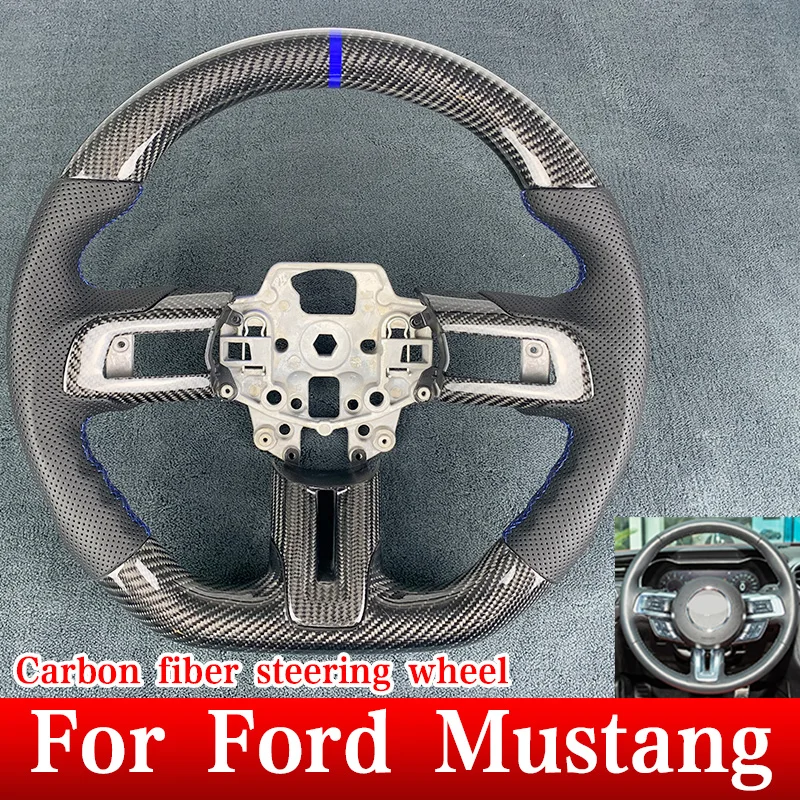 

Рулевое колесо из углеродного волокна для Ford Mustang GT Shelby 2015 2016 2017 2018 2019 2020 2021 2022 2023, перфорированная кожа