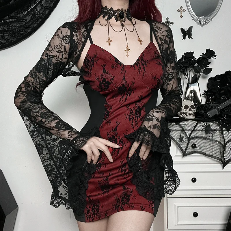 

Gothic DressSpring And Summer Gothic Style Hipster Spicy Girl Slim Dark Print Halter Women's DressesNew GothGoth dress