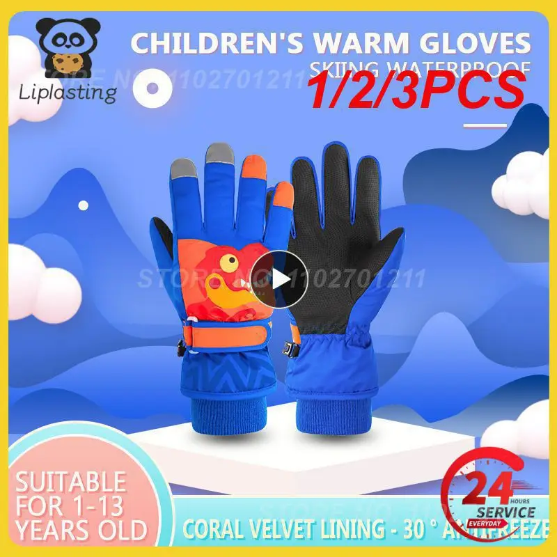 

1/2/3PCS Thermal Ski Gloves Child Kids Winter Plus Velvet Touch Cold Waterproof Windproof Gloves Baby Winter Gloves For Cycling