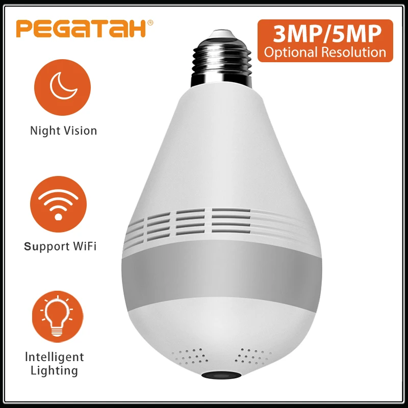 

3MP 360 Degree LED Light 1080P Wireless Panoramic Home Security WiFi CCTV Fisheye Bulb Lamp IP Camera Two Ways Audio E27 Cameras