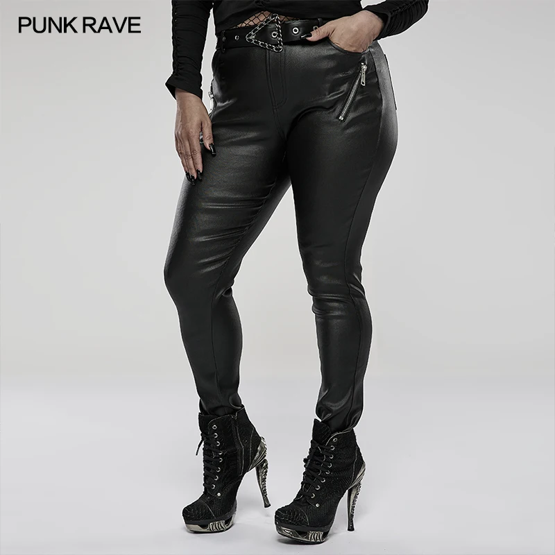 PUNK RAVE Women's Punk Good Elastic Long Trousers with Removable Waist Loop Simple Design Long Pants Women Legging