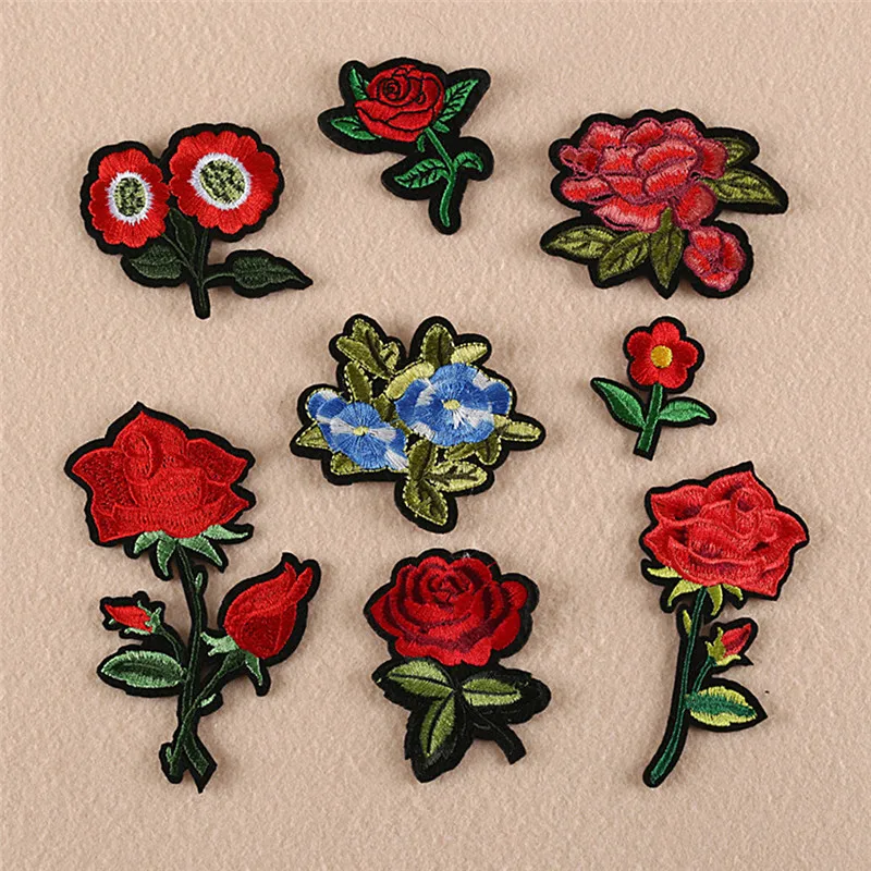 

8PCS Red Rose Flower Embroidery Applique Cloth DIY Sewing&Iron on Patch Badge Wholesale
