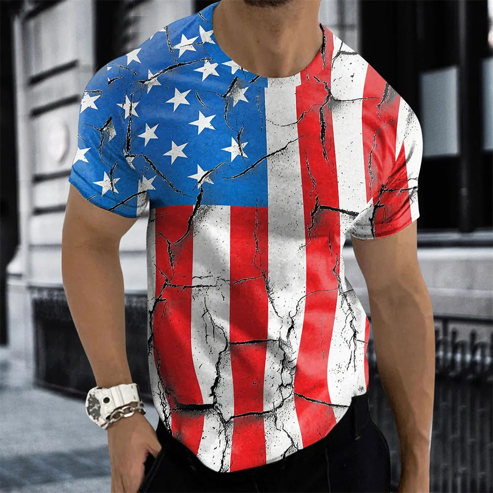 

Men's Summer T-shirt American Flag Printed Men's T-shirt Loose Plus Size Shirt Daily Casual Short Sleeve T-shirt