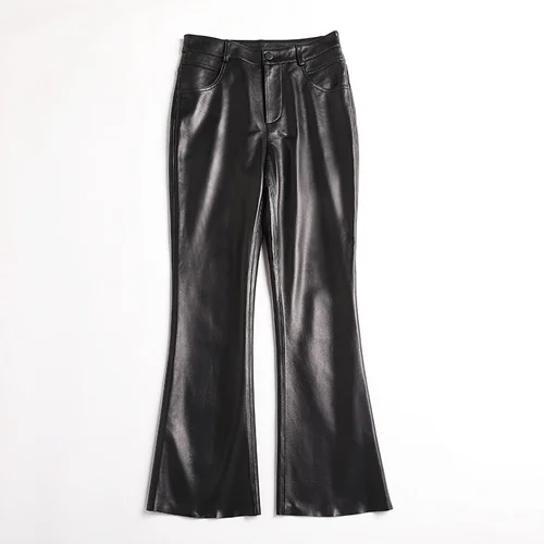 

Luxury brand Sheepskin Leather Korean Style Straight Loose Pants Streetwear Women Trousers Pantalones De Mujer Cintura Alta Zm