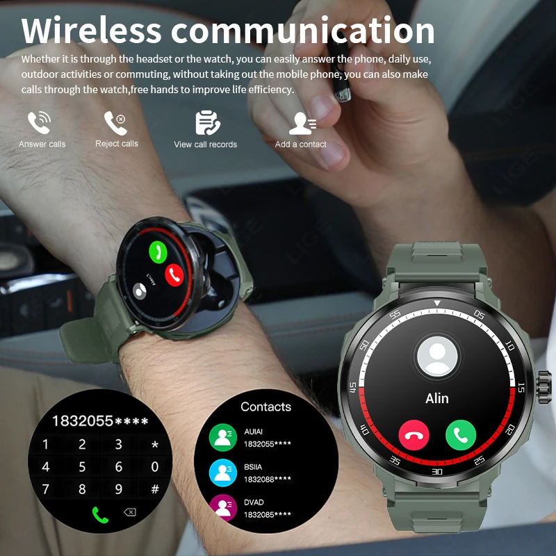 Фото LIGE спортивные беспроводные наушники для бега, умные часы, мужские Bluetooth-наушники для вождения, Bluetooth, умные часы, водонепроницаемые часы №5