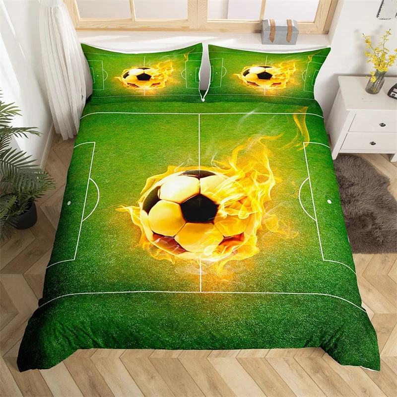

Soccer Field Duvet Cover King Queen Football Comforter Cover Soccer Sports Bedding Set Microfiber Sport Theme Bedspread Cover