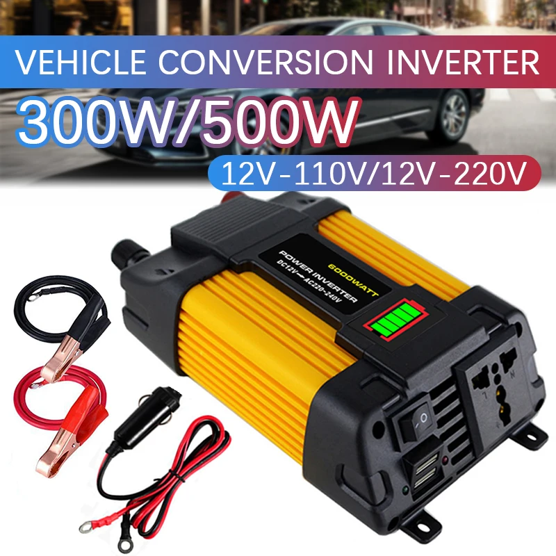 

10V/220V 300/500W Car Power Inverter DC 12V To AC Inverter LED Voltage Display Transformer Converter 2 USB Solar Inverter Socket