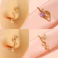 nose ring 1pcs copper wire spiral fake piercing nose ring gold color star clip nose ring also can be ear clip cuff jewelry
