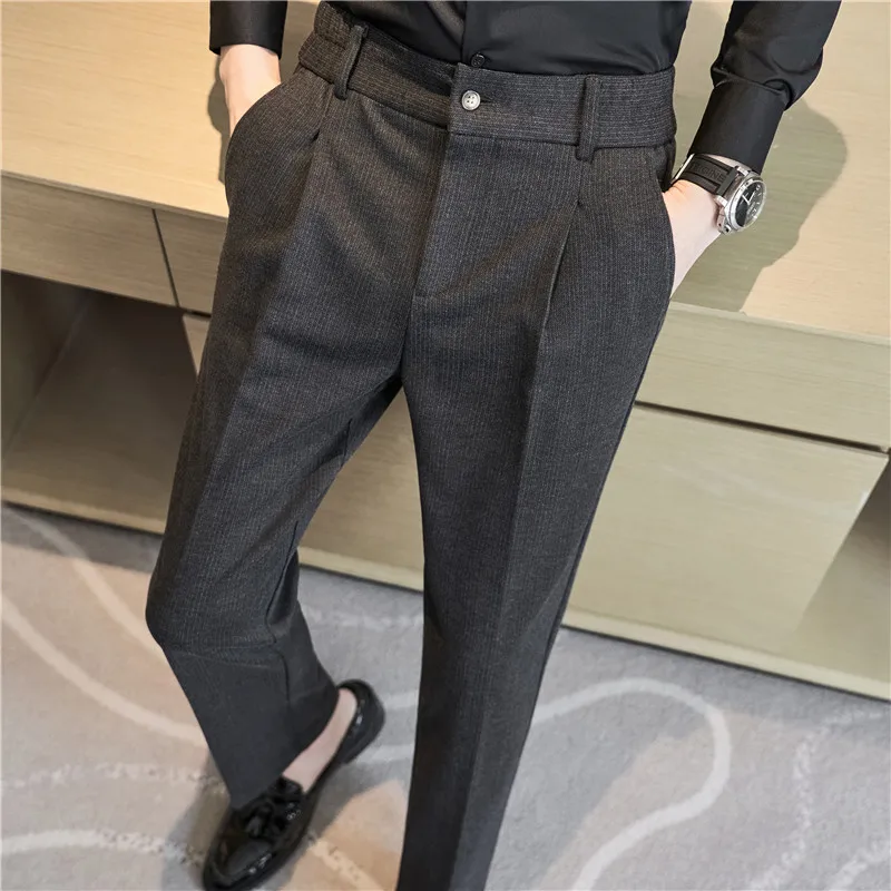 

2022 зимние шерстяные деловые брюки для мужчин с эластичной резинкой на талии, офисные повседневные тонкие брюки, уличная одежда для мужчин
