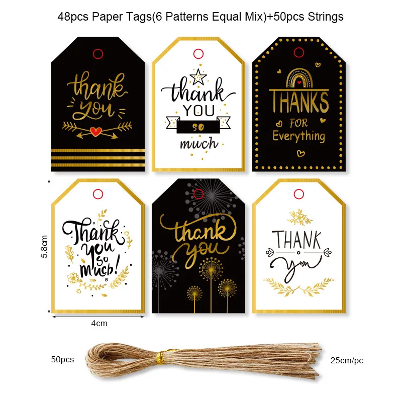 48 шт./лот Бронзирующая Подарочная бирка СПАСИБО сердце звезда цветок черная