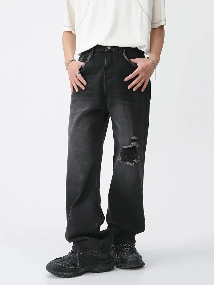 Y2K Style Jeans for Men Blue Wide Legged Baggy Denim Pants - Korean Streetwear Retro Fashion Casual Straight Jeans Baggy Pants