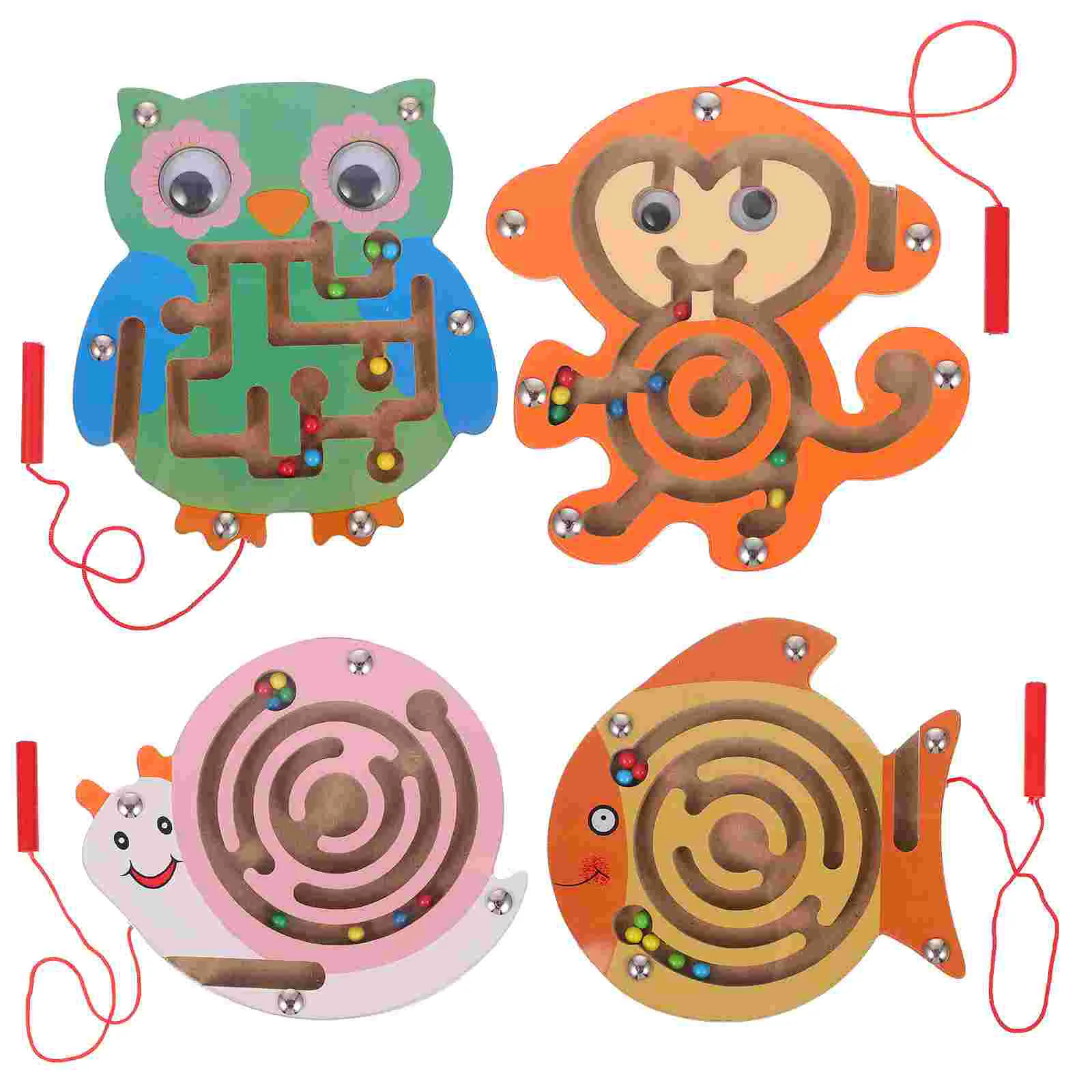 

4 Pcs Bead Maze Toy Educational Force Rolling Beads Wood Children Creative